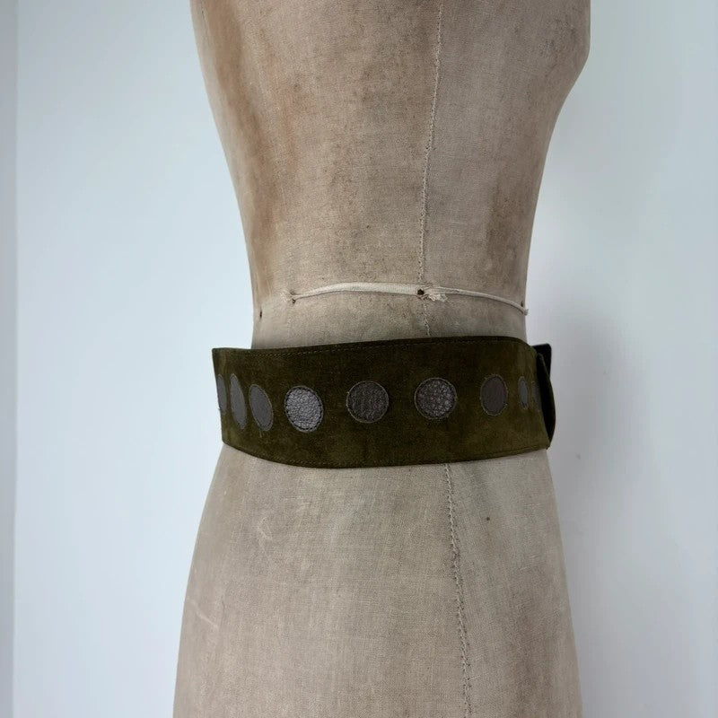 Khaki suede thick leather belt