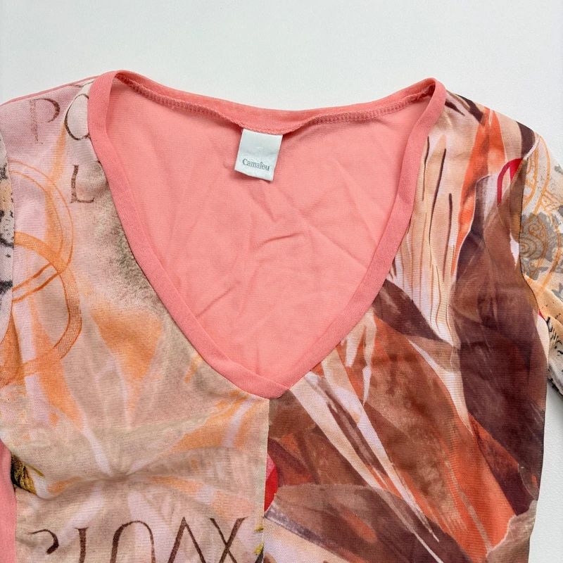 Graphic Mesh Printed Grunge Top