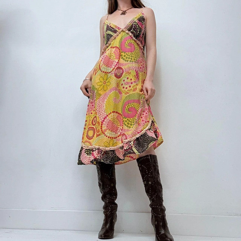 boho hippie paisley printed midi dress