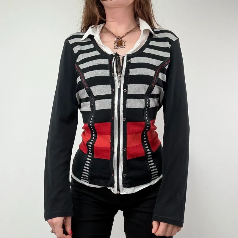 Pinstripe fitted Zip through Cardigan