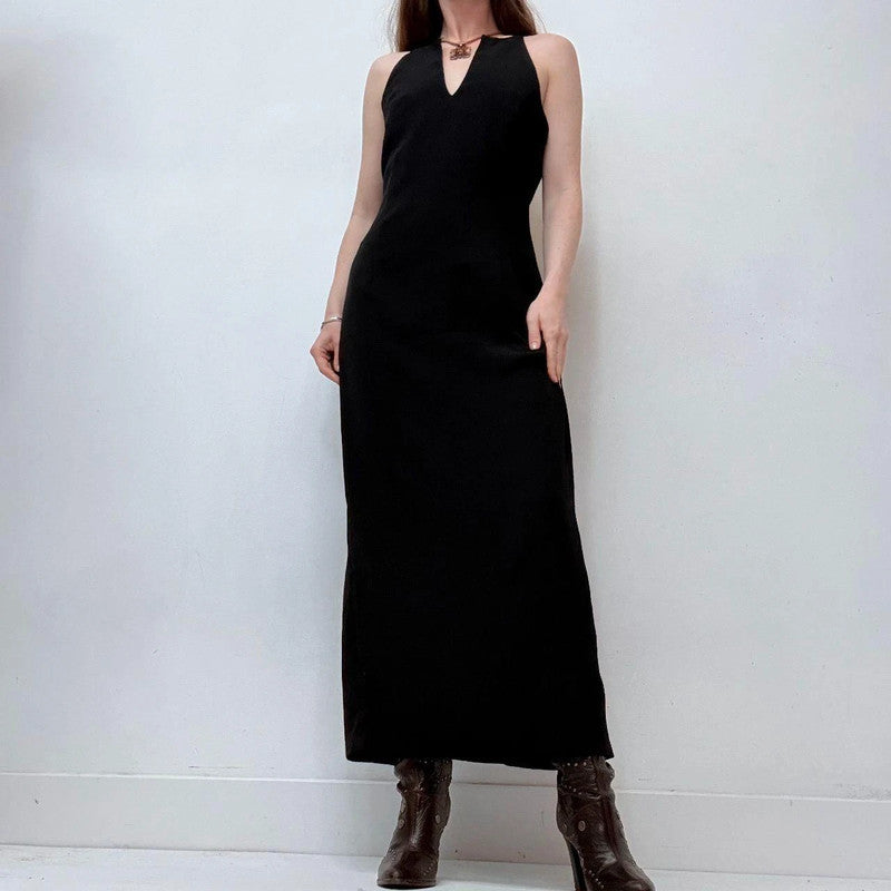 black a-line bias cut sleek 90s high neck dress