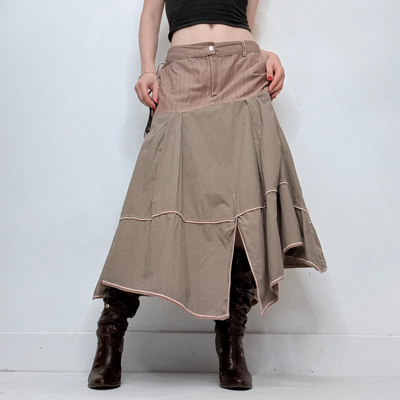 Khaki drop waist pinstripe maxi skirt