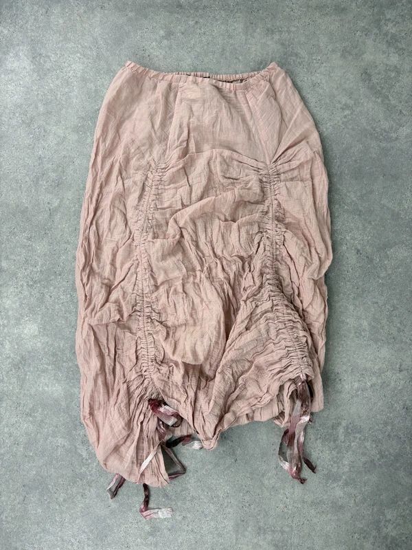 Ruched peachy asymmetric maxi summer skirt