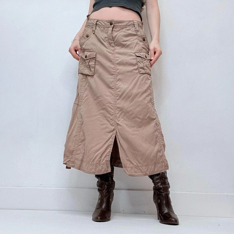 tan cargo maxi skirt