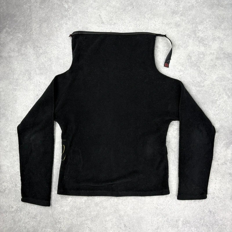 Fleece asymmetrical black zipper cop copine sweater top
