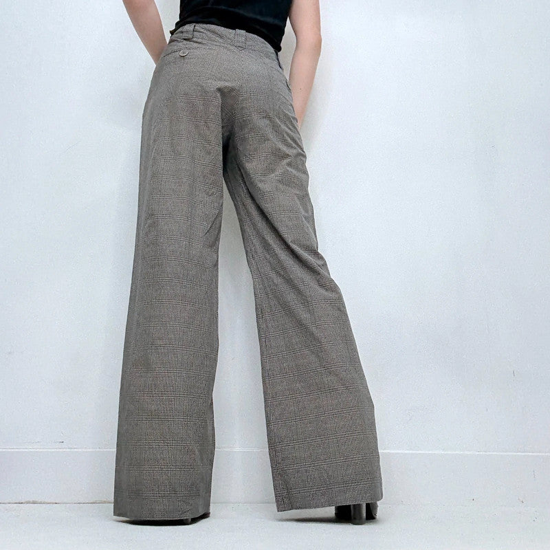 grey wide leg checked tartan trousers