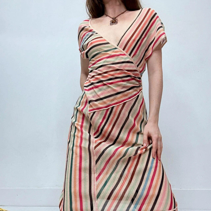 sheer pinstripe Missoni summer asymmetrical dress