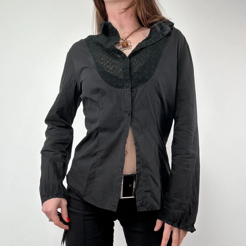Black Flared Lace Shirt