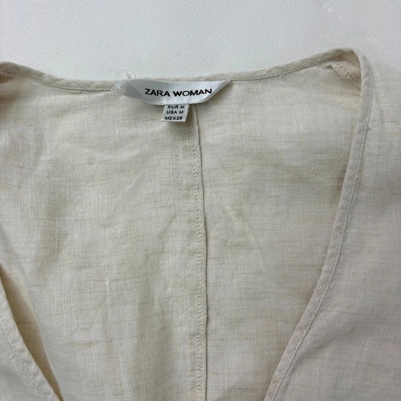 cream linen flared tie up shirt