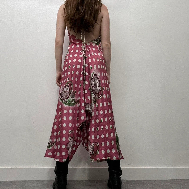 patterned flare silk handkerchief dress