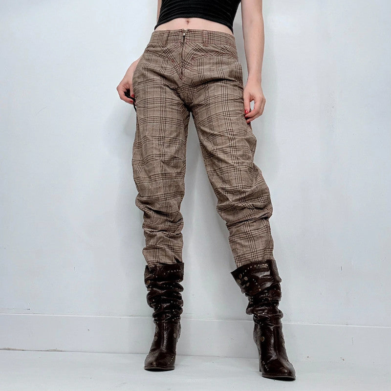 Archival tartan gathered puff trousers