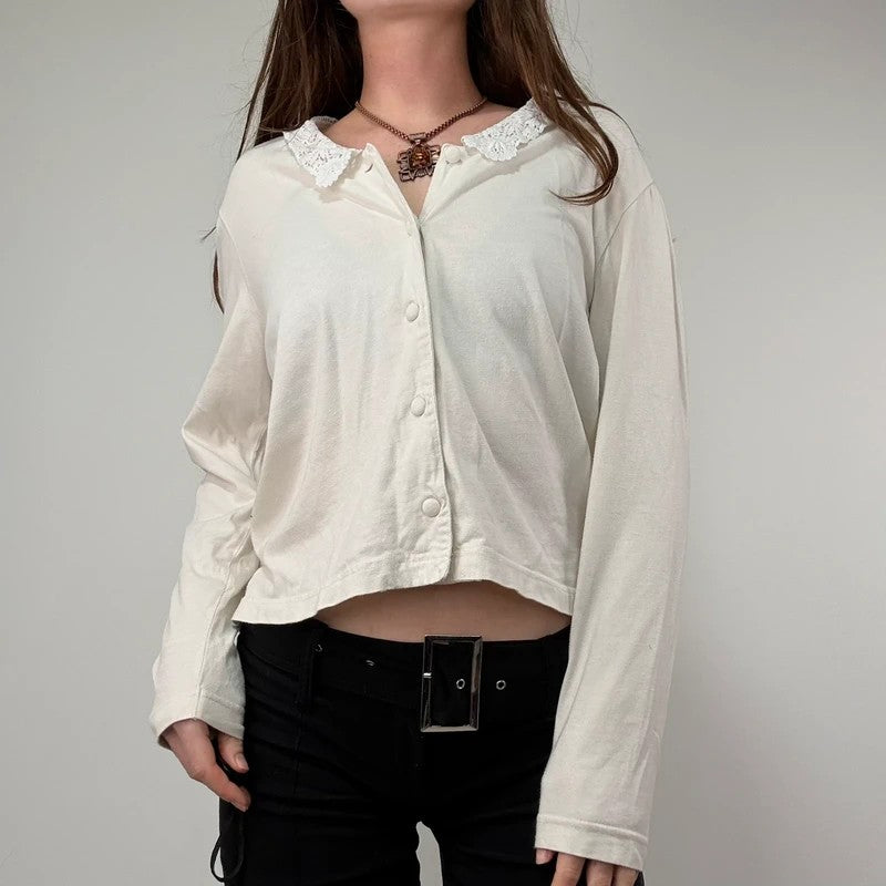White cotton lace crochet Laura Ashley shirt