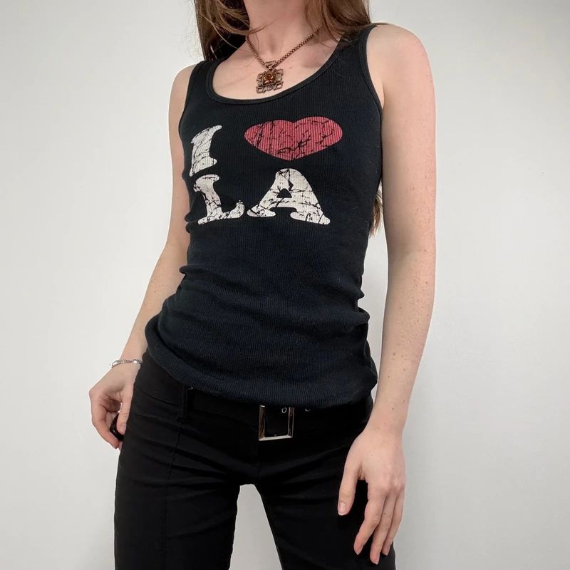 Graphic print I love LA black ribbed vest top