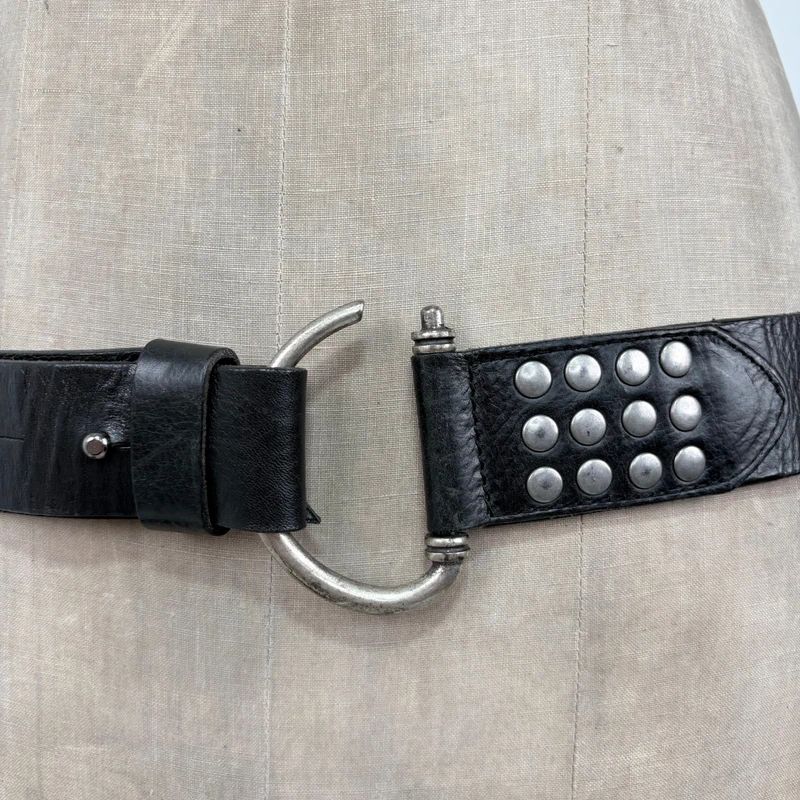 black leather studded silver metal belt