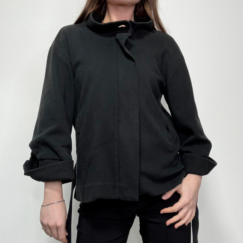 black flared cropped pea coat jacket