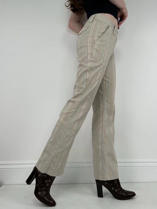 Pinstripe cream cargo flare vintage trousers