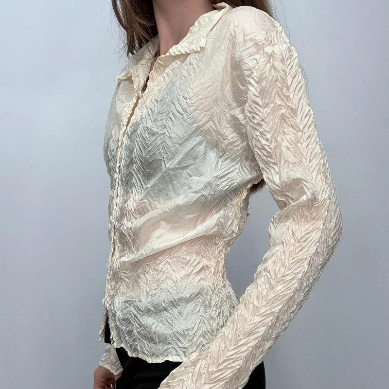 cream crinkle fitted shirt
