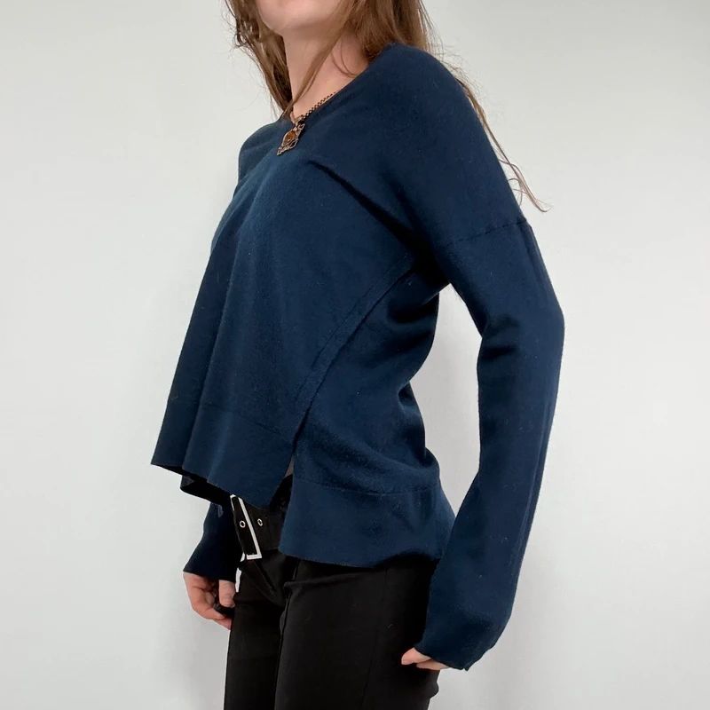 navy blue wool knitted slouchy jumper