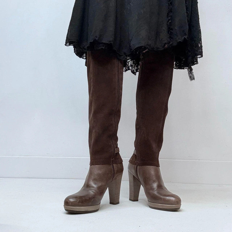 brown leather knee high boots