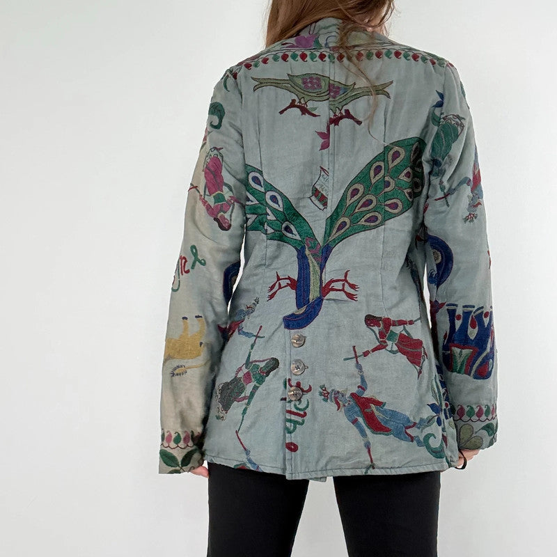 Khaki embroidered boho hippie jacket
