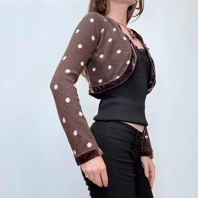 brown polkadot cropped cardigan