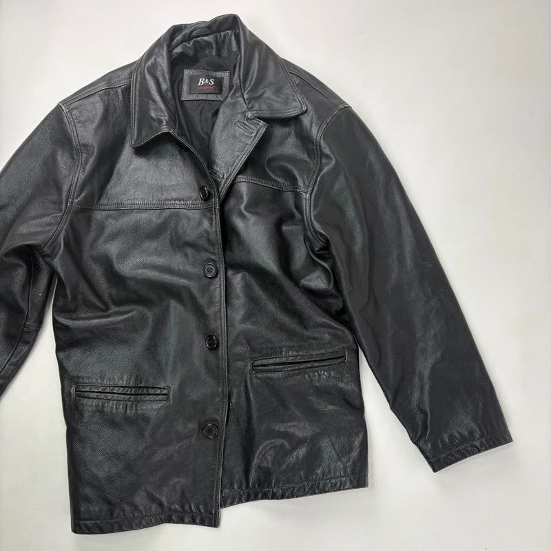 oversized black leather jacket
