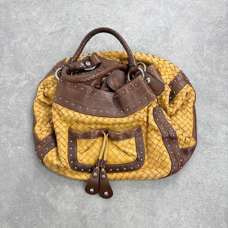 Woven leather brown Karen millen studded handbag