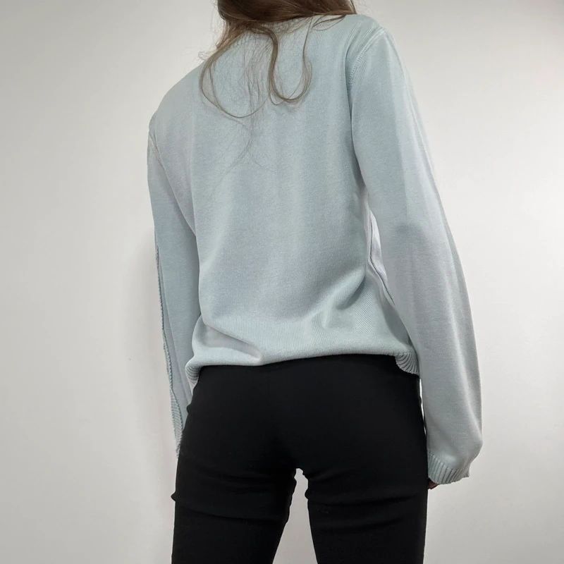 pale blue epaulette pleated embroidered jumper