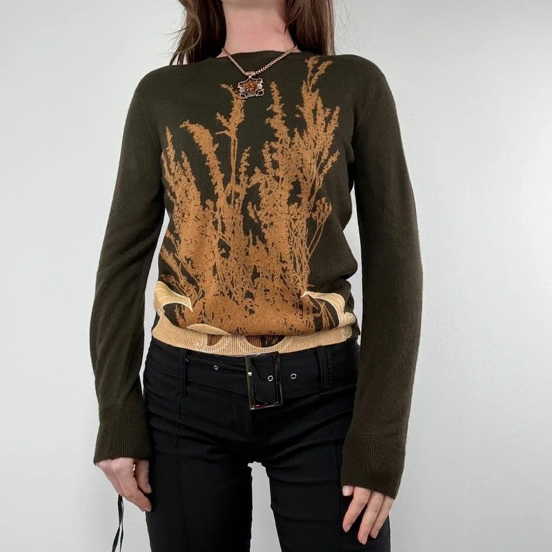 brown earthy graphic printed Y2K jumper