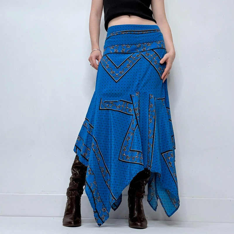 blue handkerchief Ganni silk skirt