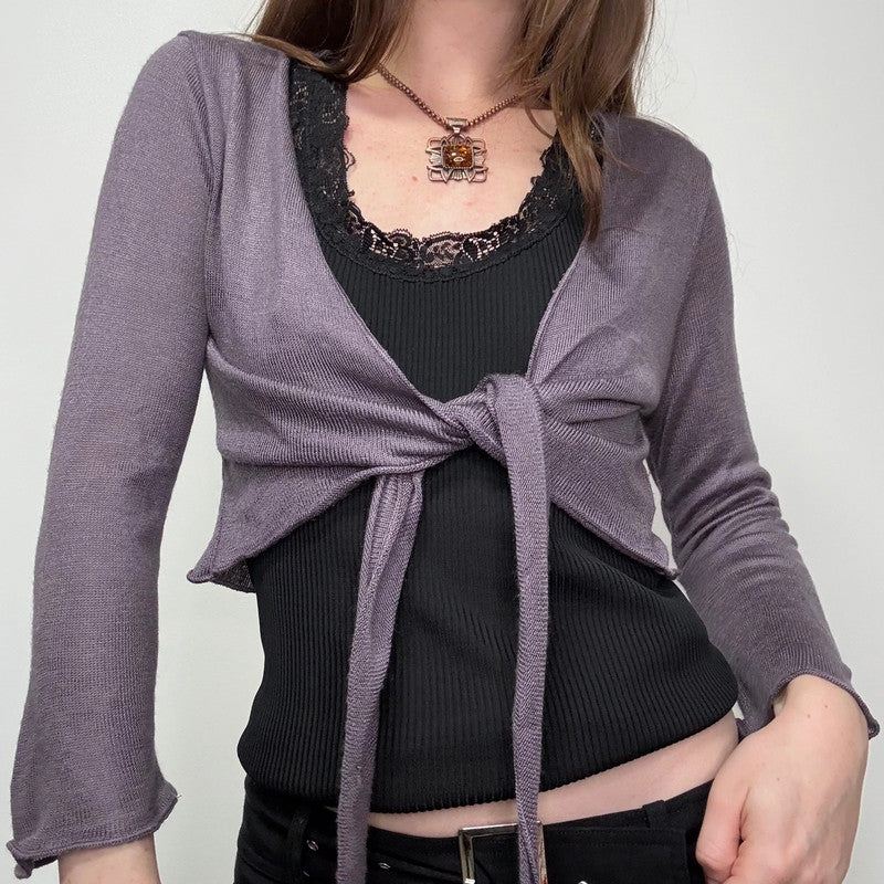 cropped knitted tie up cardigan