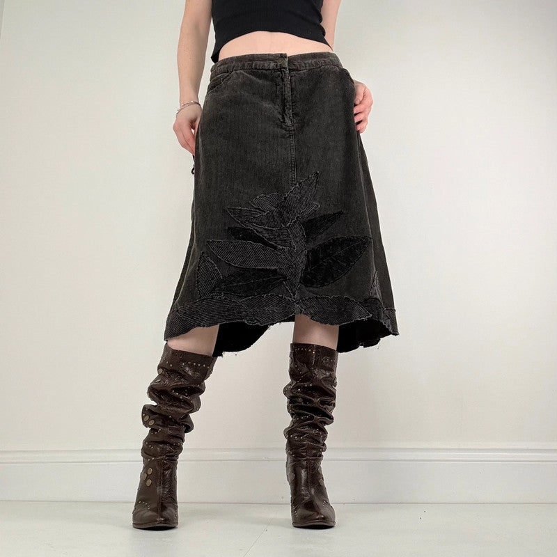 Rene Derhy dark grey cord midi skirt