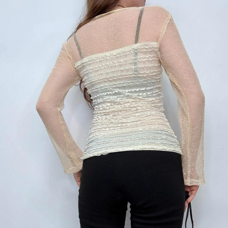 sheer crinkle ruffle t-shirt