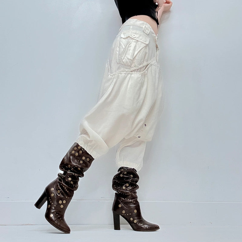 white batwing crop crotch slouchy trousers
