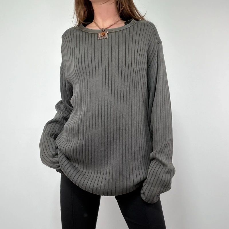 Ribbed Slouchy Distressed Jumper