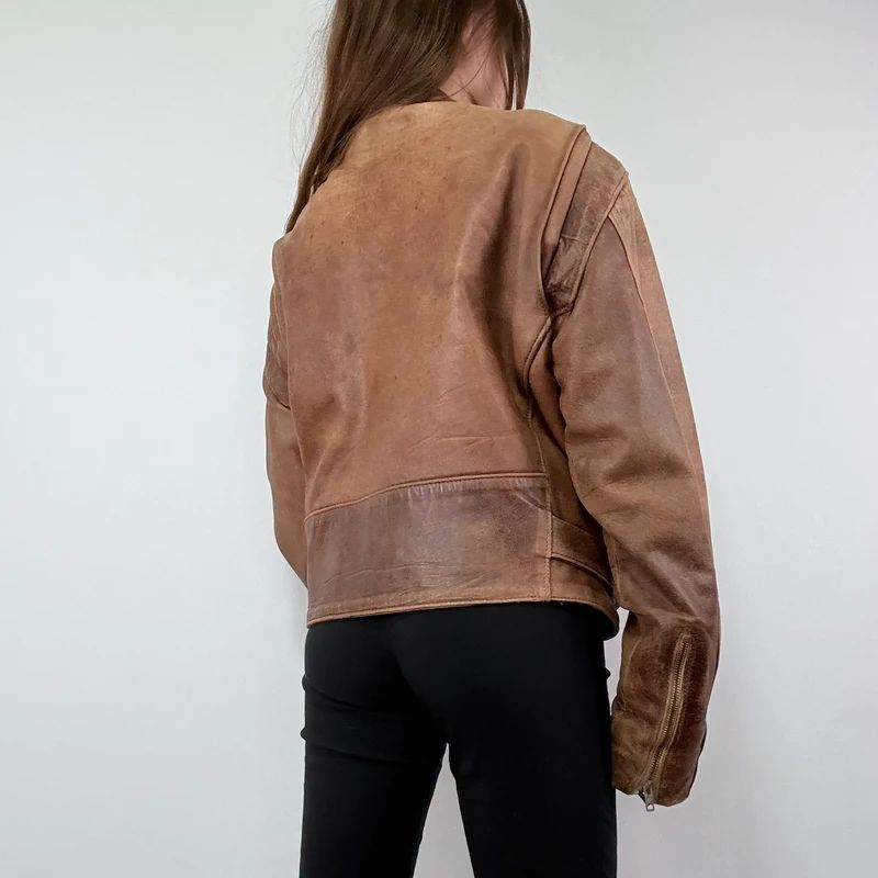 Oversized Brown leather Slouchy Biker Jacket