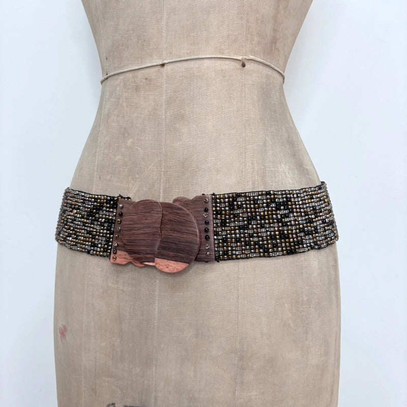 wide beaded wooden buckle belt