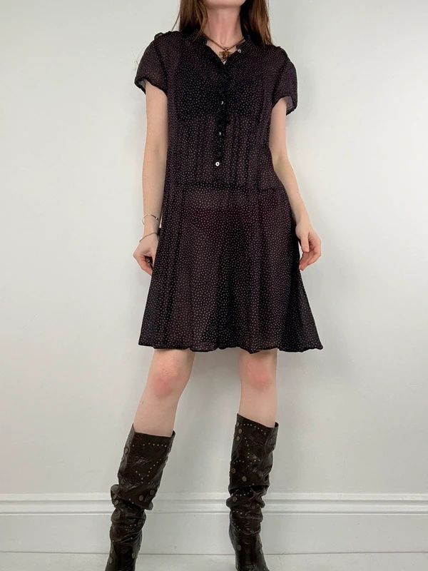 Sheer cotton polkadot babydoll dress