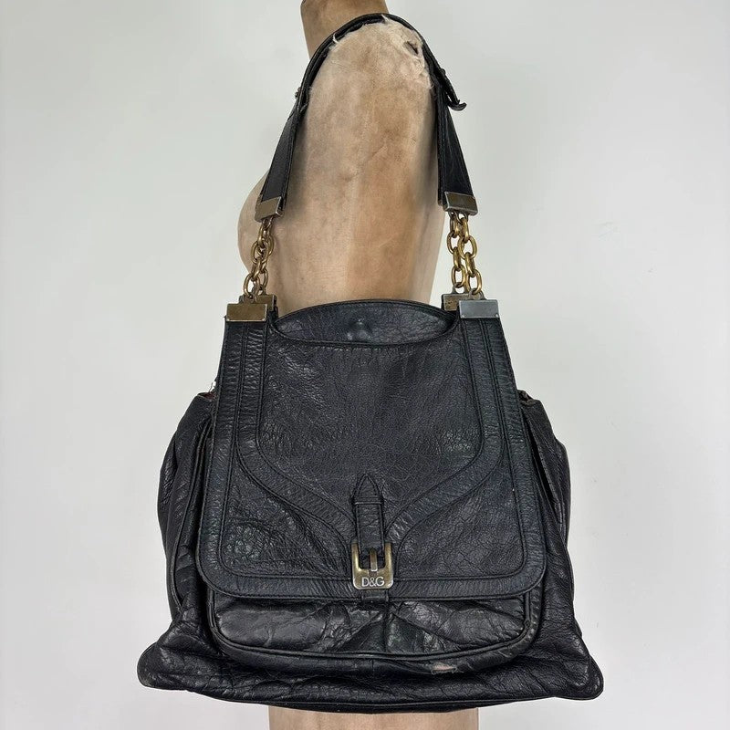 Dolce and Gabanna black leather Y2K handbag