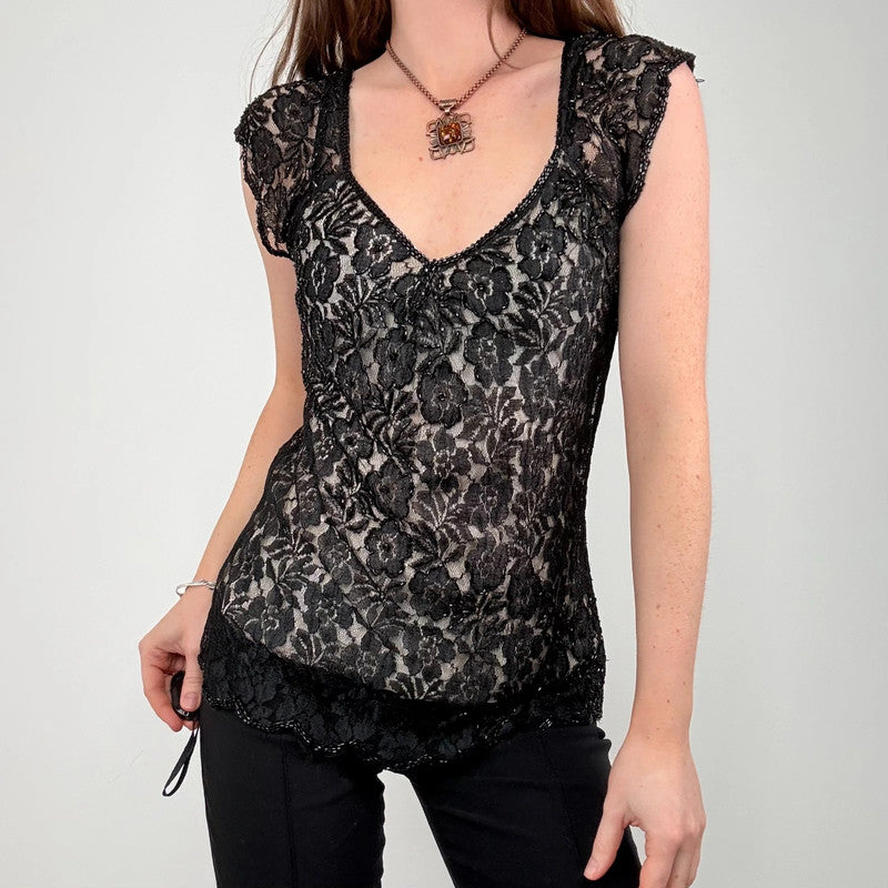 black lace flutter vest