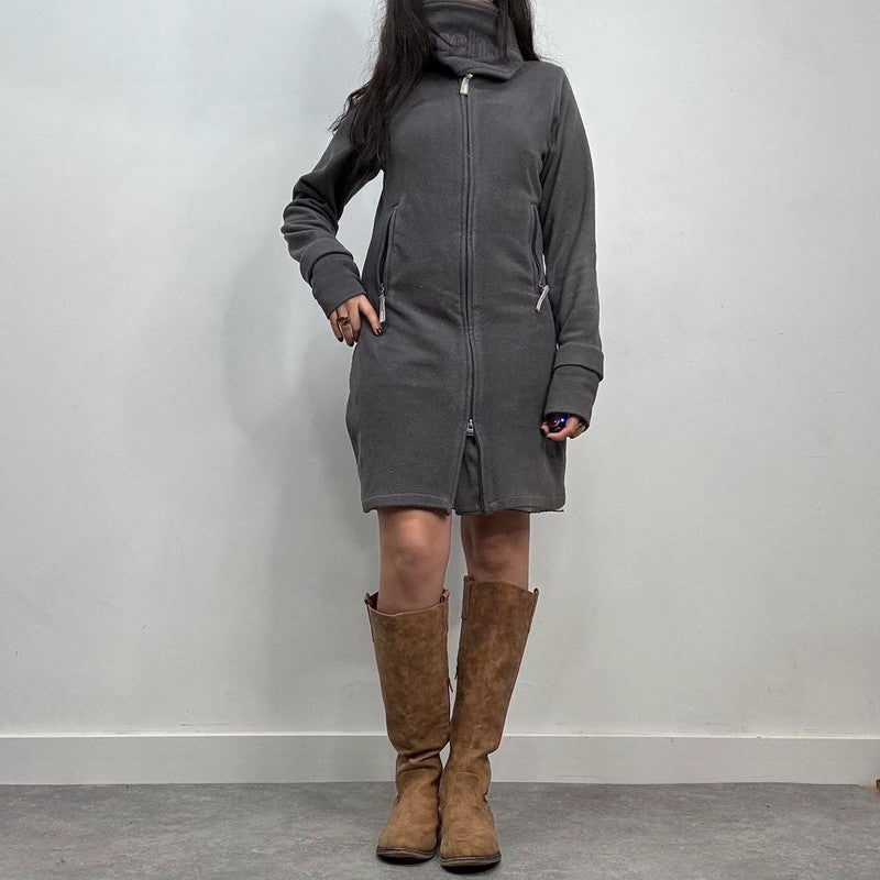 grey fleece long jacket cardigan