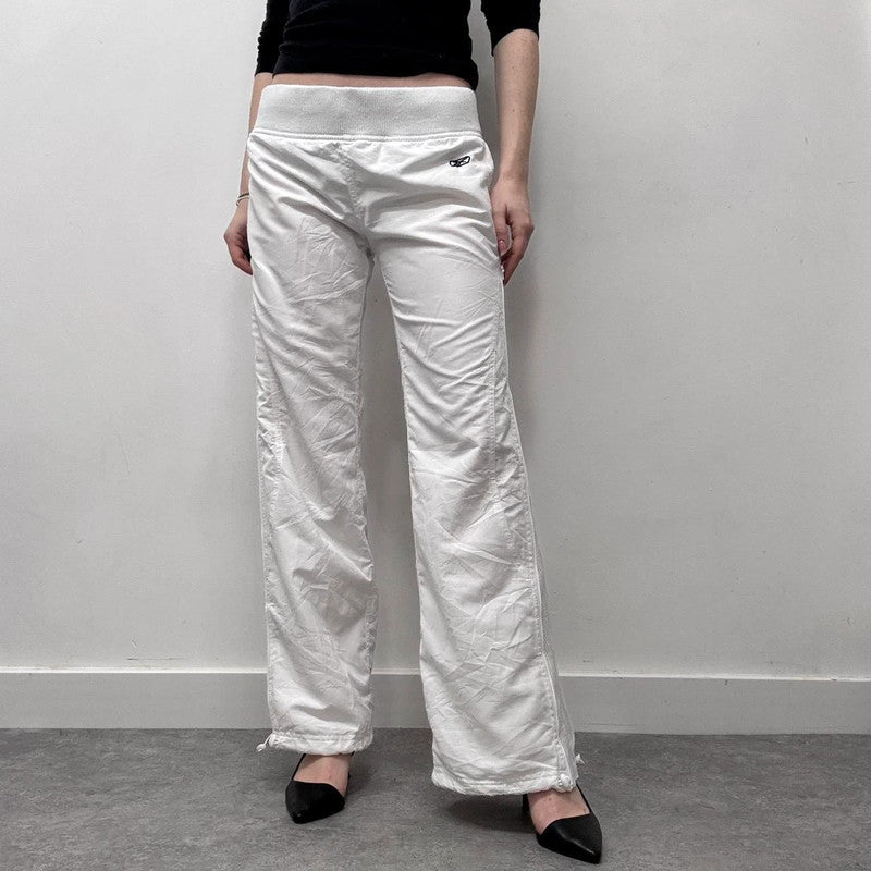 white flared wide leg trackies