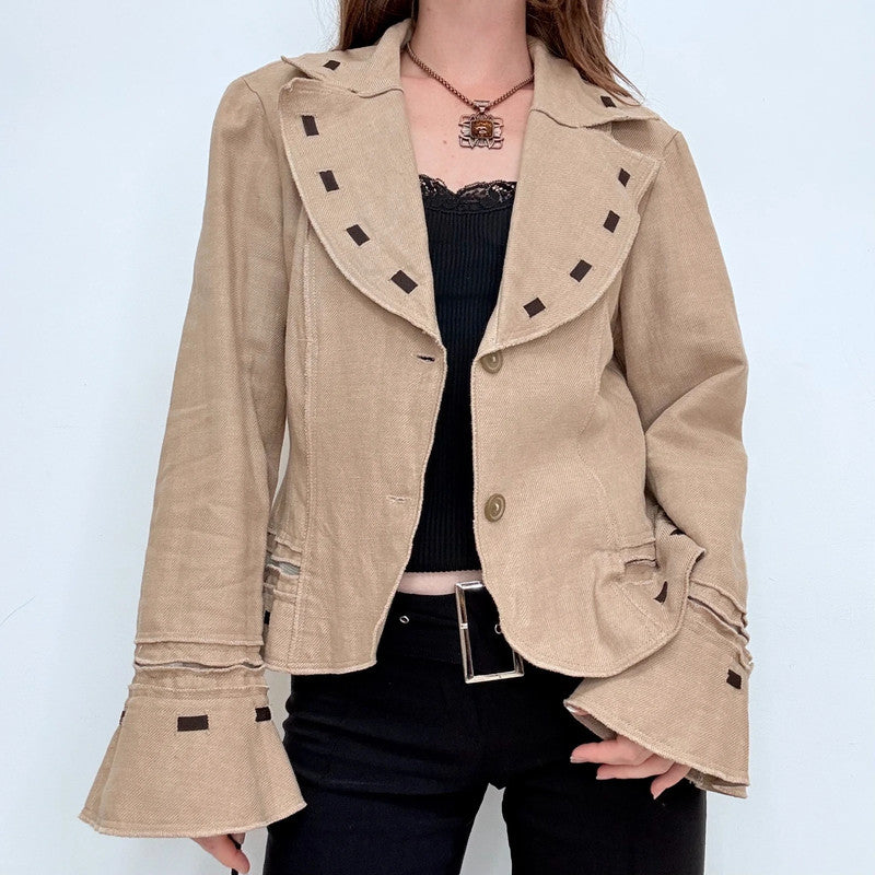 brown flared woven stitch jacket