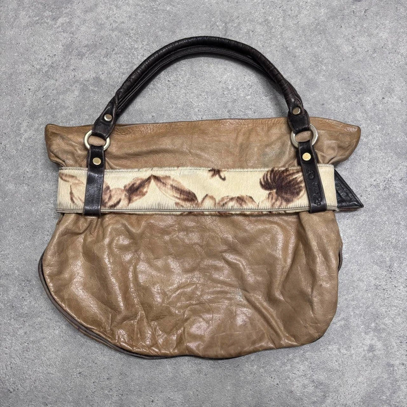 tan leather buckle cowhide shoulder bag