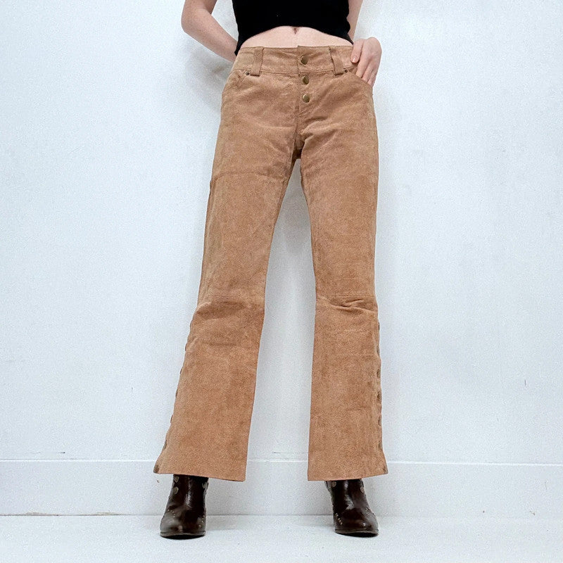 tan suede leather flared 70s trousers