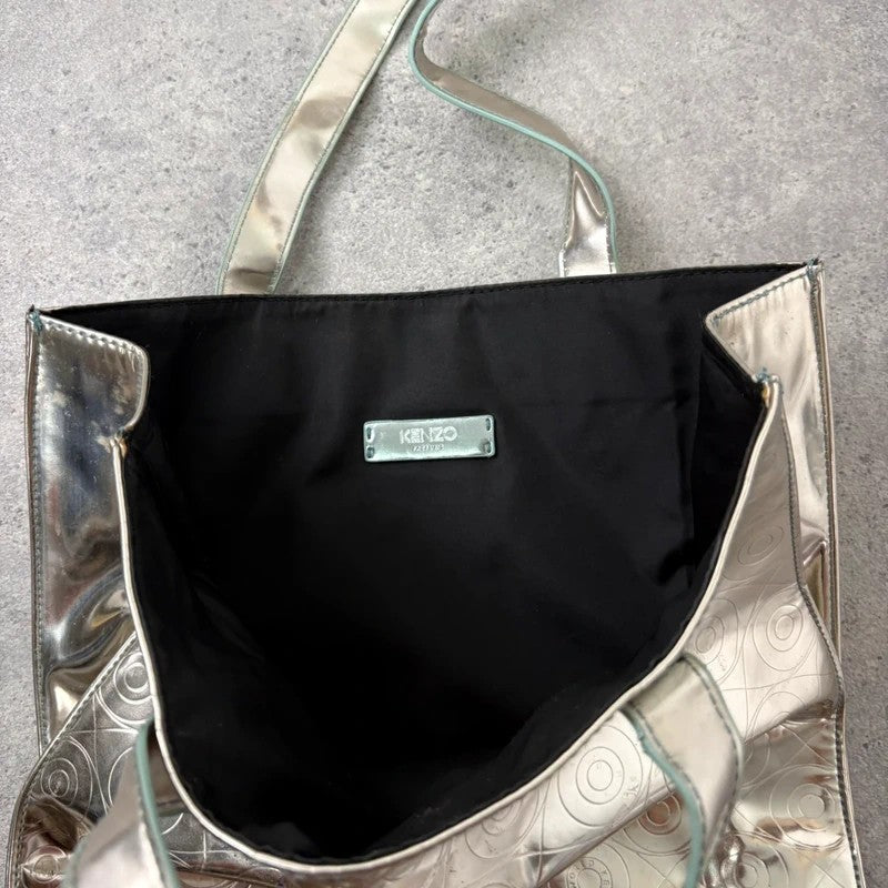 Silver metallic kenzo logo tote bag