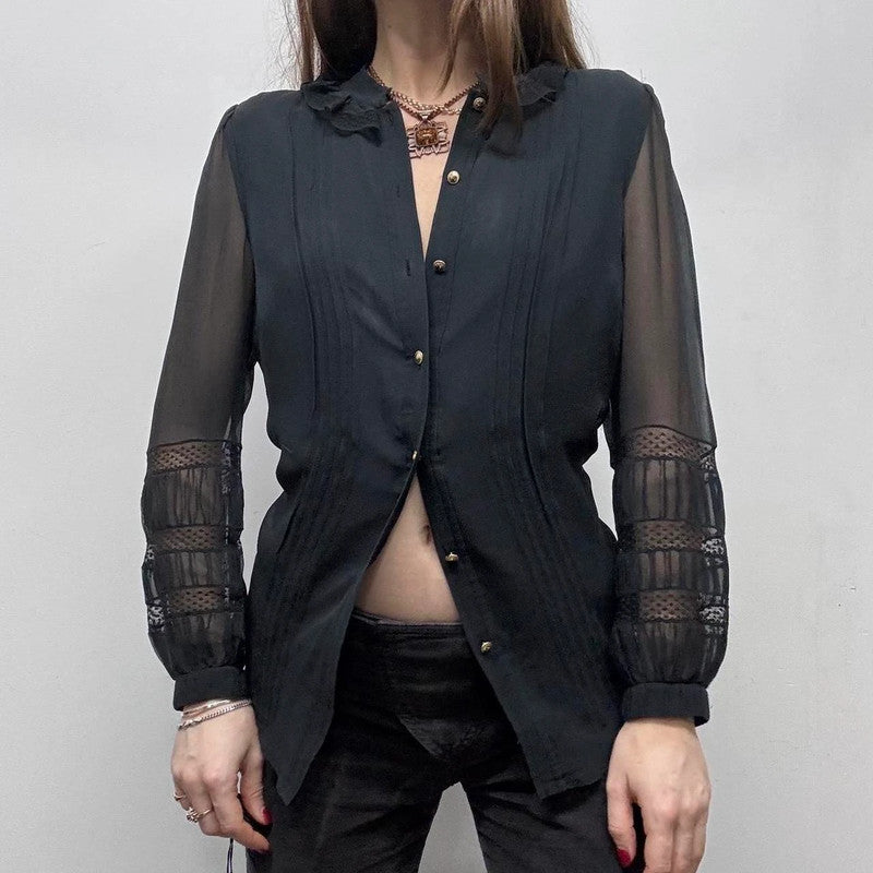 sheer lace silk black gothic shirt