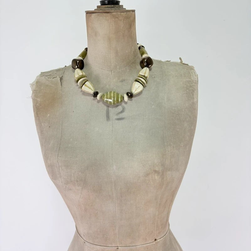 Chunky green brown bead necklace