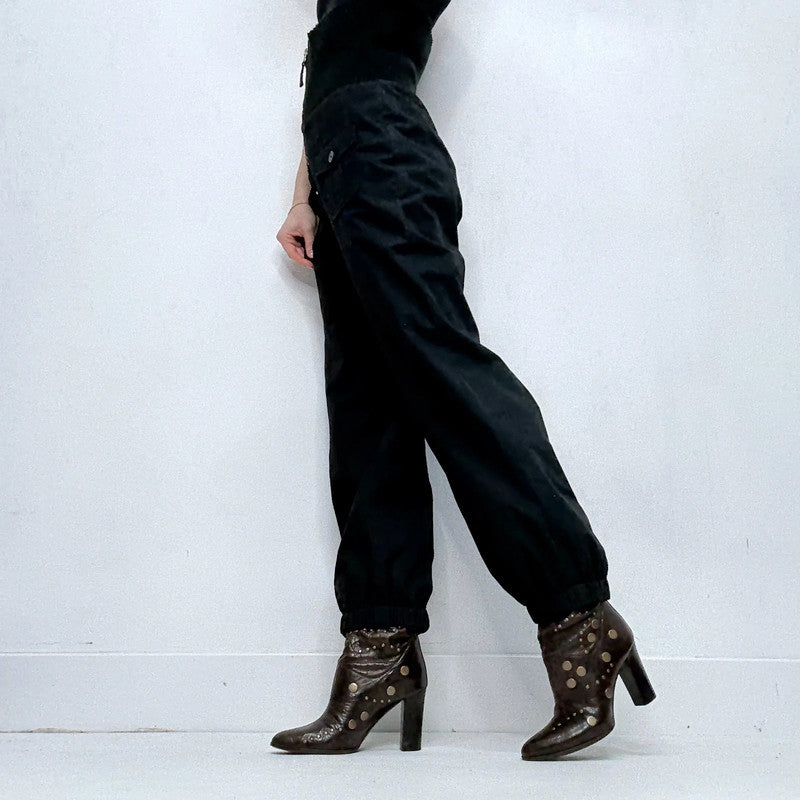 black corset waist puff trousers
