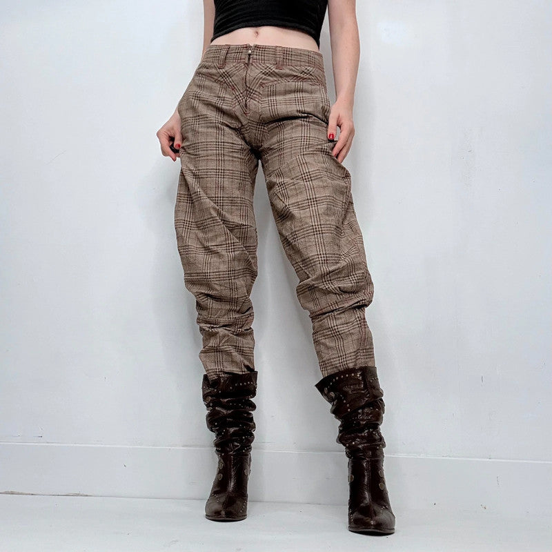 Archival tartan gathered puff trousers